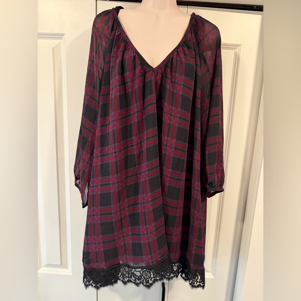 Massini purple black tunic blouse semi sheer 3X